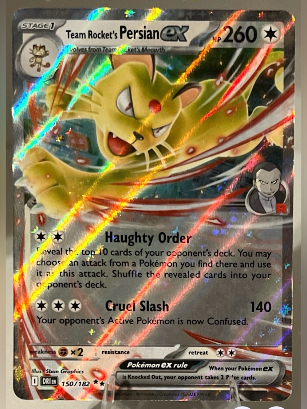 Team Rocket's Persian ex Holo Rare Card - Yellow